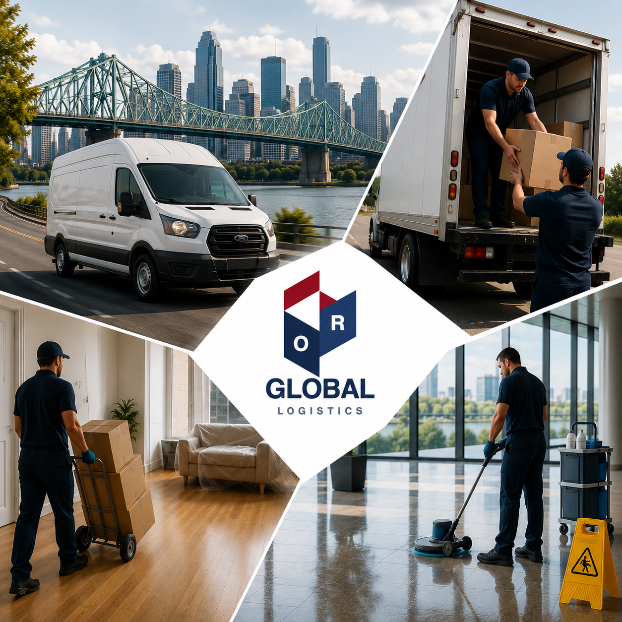 Delivery driver organizing parcels in a van